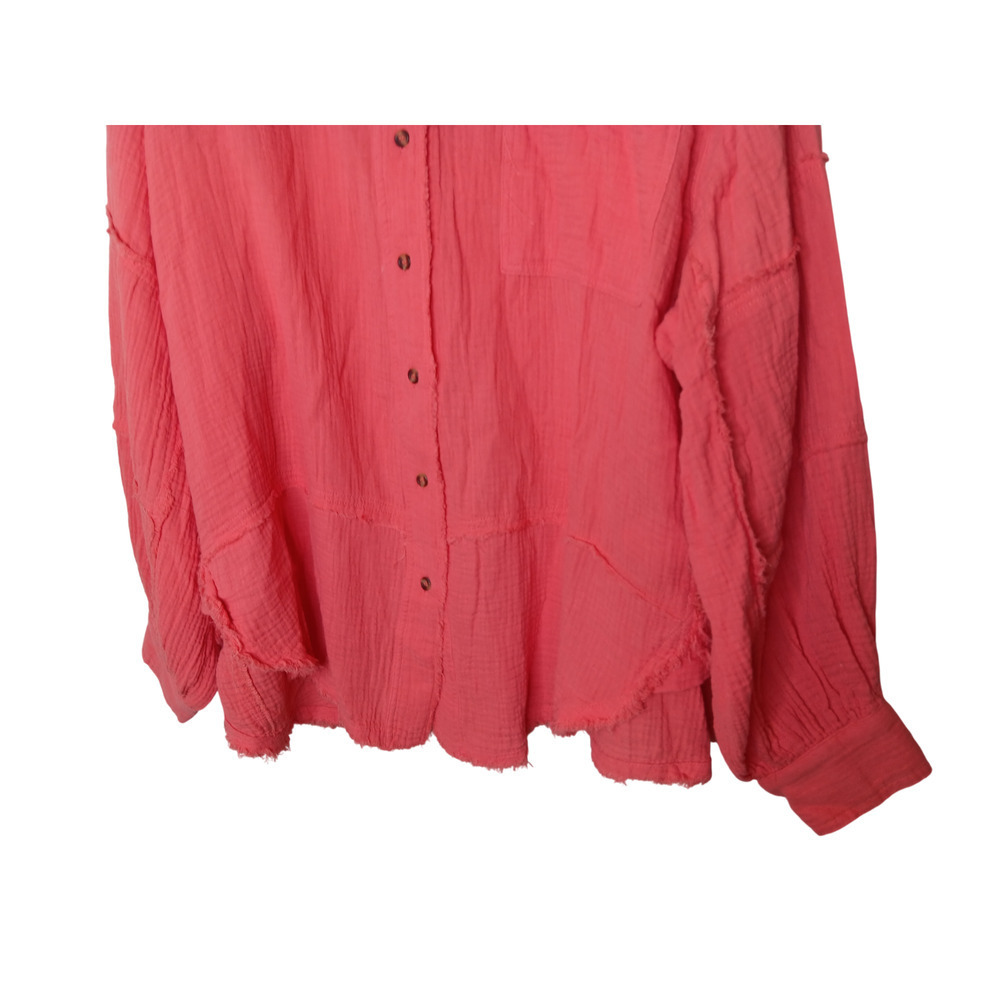 New Easel Los Angeles 2X Coral Pink Gauze Cotton Button Front Top Oversized - Picture 5 of 16